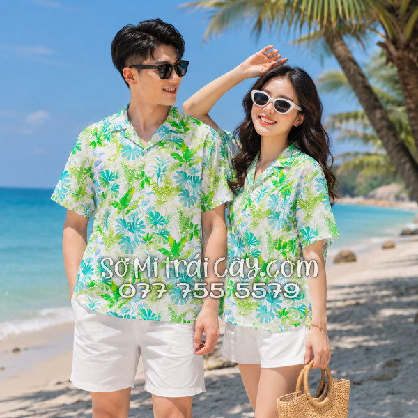 Áo Sơ Mi Đũi Họa Tiết Lá Chuối Dương Xỉ Tropical Nam Nữ