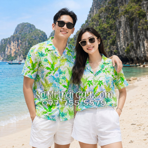 Áo Sơ Mi Đũi Họa Tiết Lá Chuối Dương Xỉ Tropical Nam Nữ
