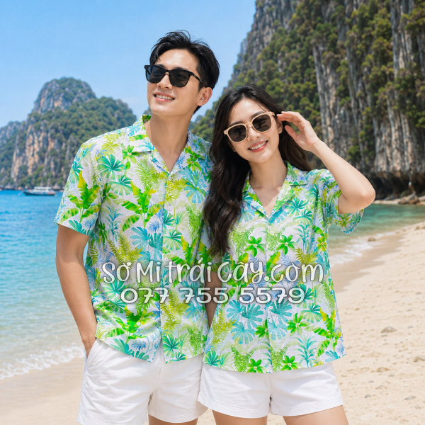 Áo Sơ Mi Đũi Họa Tiết Lá Chuối Dương Xỉ Tropical Nam Nữ