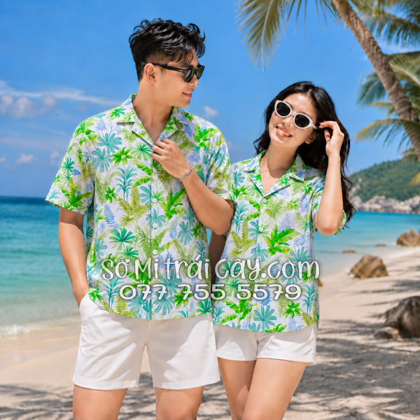 Áo Sơ Mi Đũi Họa Tiết Lá Chuối Dương Xỉ Tropical Nam Nữ