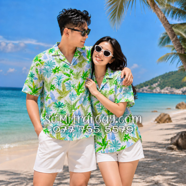 Áo Sơ Mi Đũi Họa Tiết Lá Chuối Dương Xỉ Tropical Nam Nữ