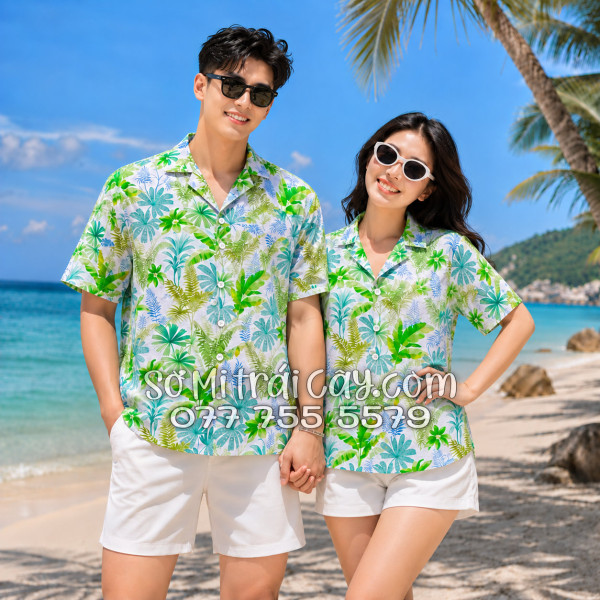 Áo Sơ Mi Đũi Họa Tiết Lá Chuối Dương Xỉ Tropical Nam Nữ