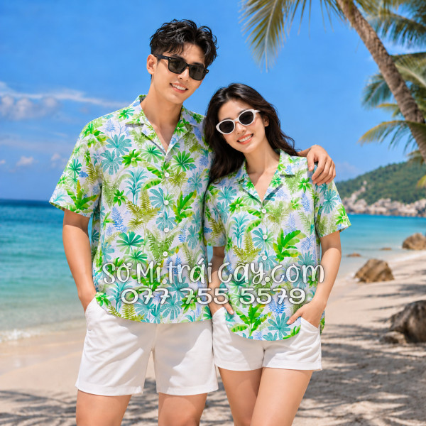 Áo Sơ Mi Đũi Họa Tiết Lá Chuối Dương Xỉ Tropical Nam Nữ