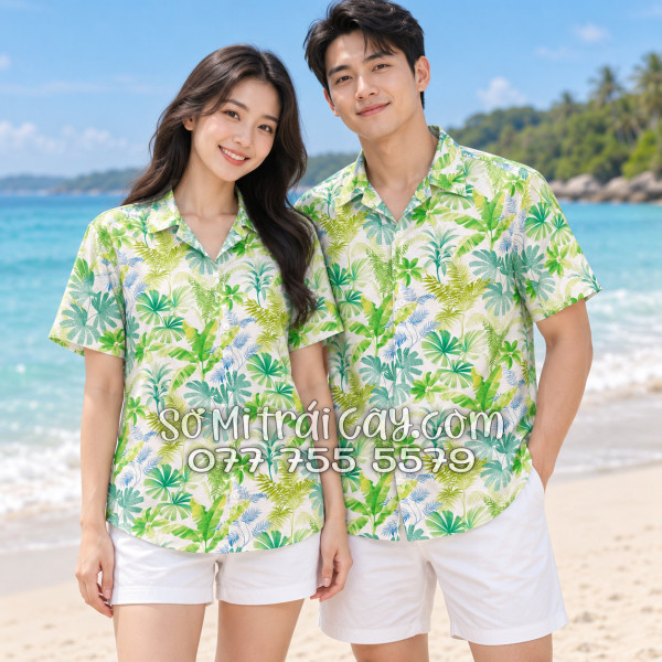 Áo Sơ Mi Đũi Họa Tiết Lá Chuối Dương Xỉ Tropical Nam Nữ