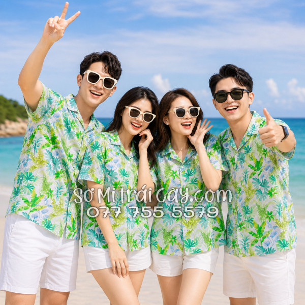 Áo Sơ Mi Đũi Họa Tiết Lá Chuối Dương Xỉ Tropical Nam Nữ