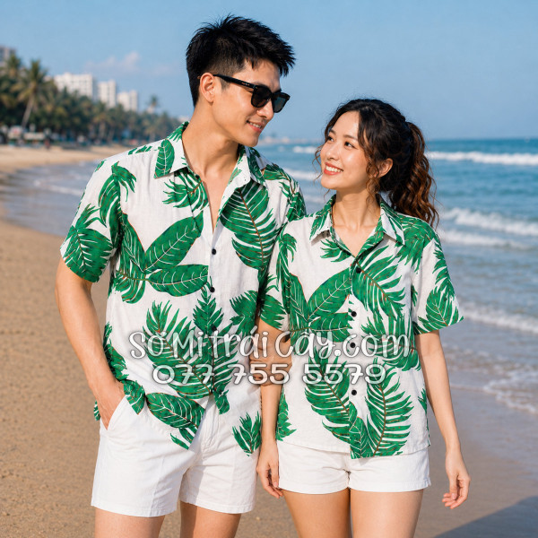 Áo Sơ Mi Đũi Họa Tiết Lá Cây Xanh Tropical Nam Nữ