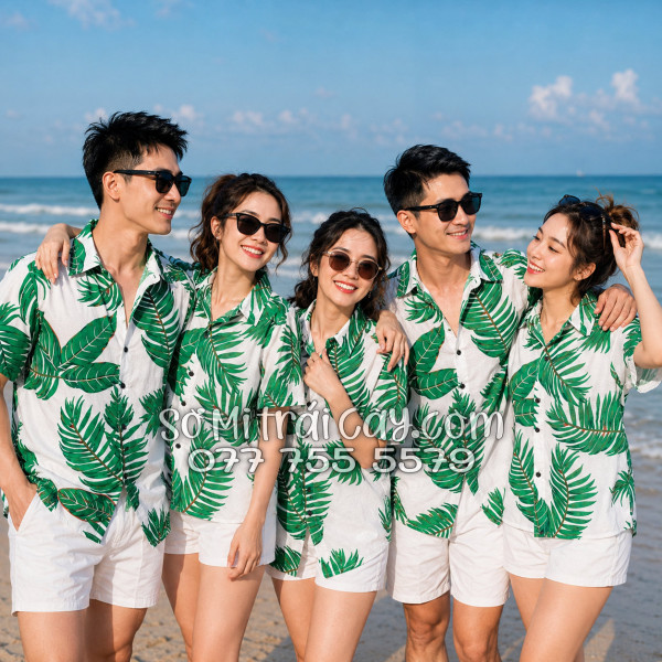 Áo Sơ Mi Đũi Họa Tiết Lá Cây Xanh Tropical Nam Nữ