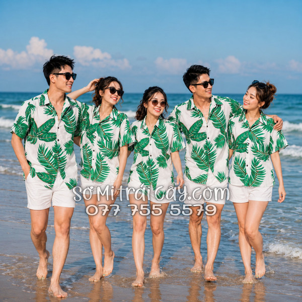 Áo Sơ Mi Đũi Họa Tiết Lá Cây Xanh Tropical Nam Nữ