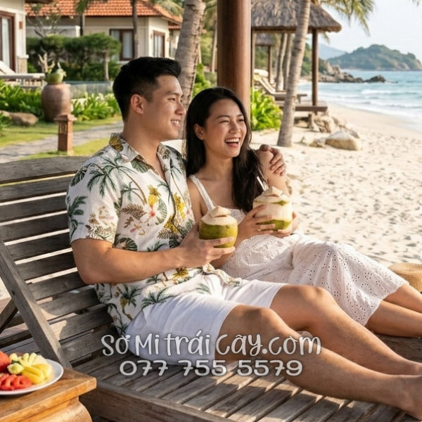 Áo Sơ Mi Trái Cây Vải Đũi Họa Tiết Thơm Dứa Hoa Sứ Tropical