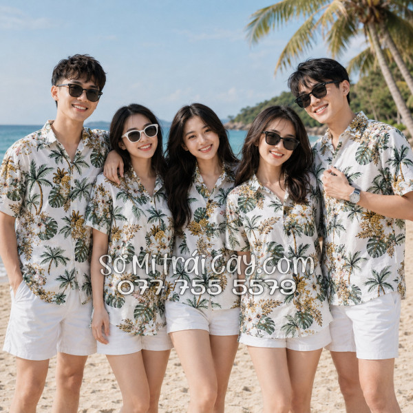 Áo Sơ Mi Trái Cây Vải Đũi Họa Tiết Thơm Dứa Hoa Sứ Tropical
