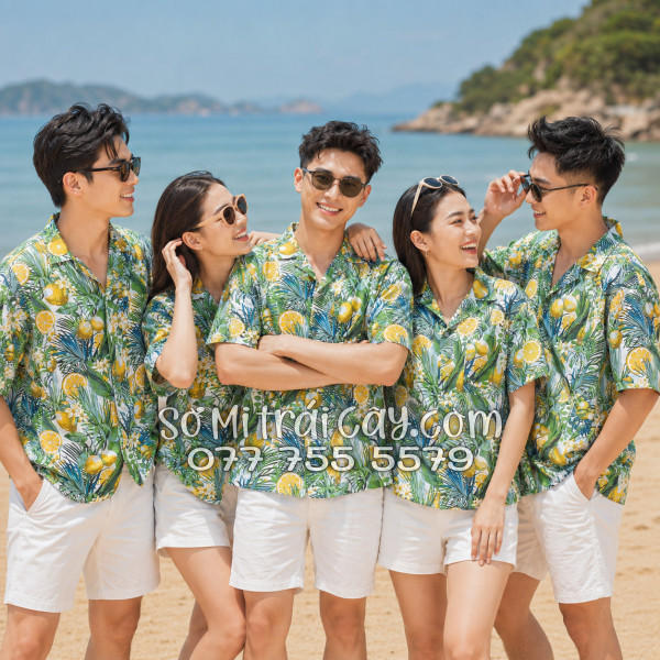 Áo Sơ Mi Trái Cây Vải Đũi Họa Tiết Chanh Vàng Tropical