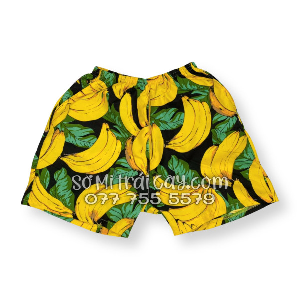 Bộ Áo Sơ Mi Quần Short Trái Cây Họa Tiết Chuối Vàng Nền Đen Tropical