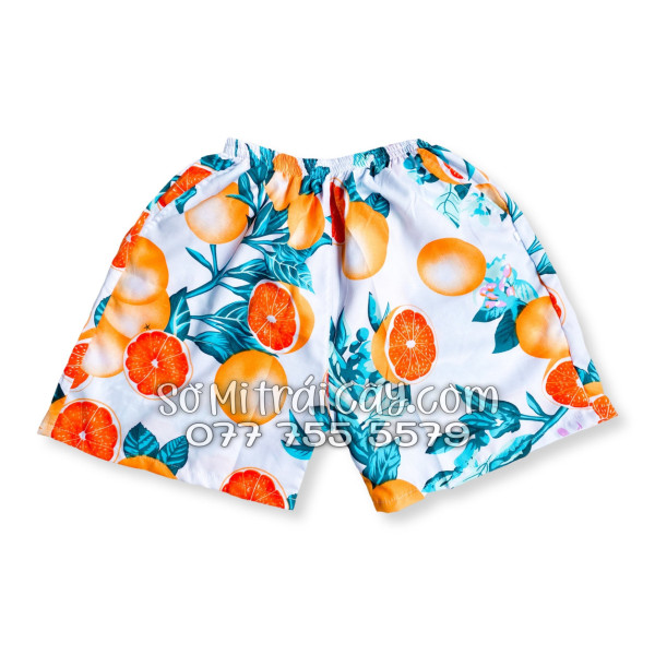 Bộ Áo Sơ Mi Quần Short Trái Cây Họa Tiết Cam Vàng Nền Trắng Tropical