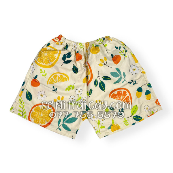 Bộ Áo Sơ Mi Quần Short Trái Cây Họa Tiết Trái Cam Vàng Nhạt
