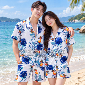 Bộ Áo Sơ Mi Quần Short Trái Cây Họa Tiết Trái Đào Trắng Đậm