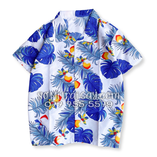 Bộ Áo Sơ Mi Quần Short Trái Cây Họa Tiết Trái Đào Trắng