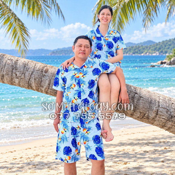Bộ Áo Sơ Mi Quần Short Trái Cây Họa Tiết Trái Đào Trắng