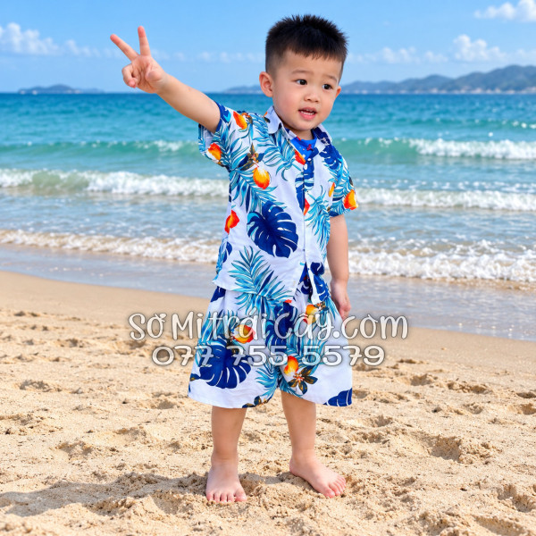 Bộ Áo Sơ Mi Quần Short Trái Cây Họa Tiết Trái Đào Trắng
