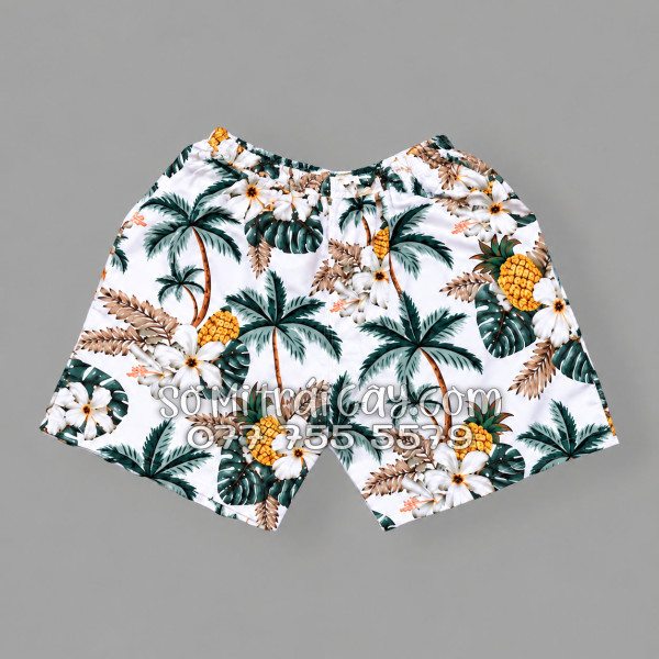 Bộ Áo Sơ Mi Quần Short Trái Cây Thơm Dứa Cây Dừa Hoa Sứ Trắng