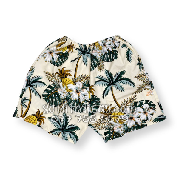 Bộ Áo Sơ Mi Quần Short Trái Cây Thơm Dứa Cây Dừa Hoa Sứ Màu Kem Nhạt