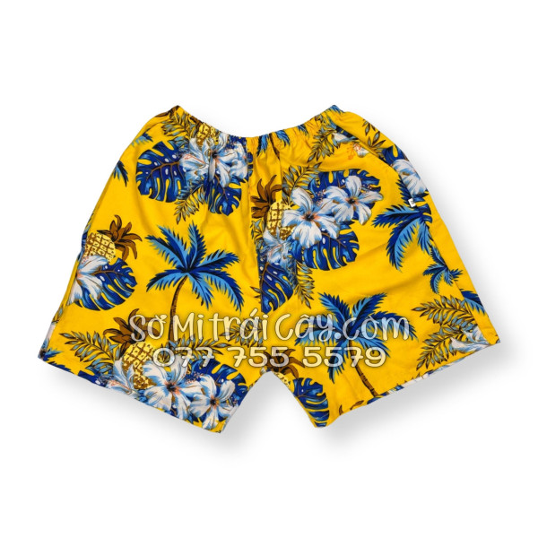 Bộ Áo Sơ Mi Quần Short Đi Biển Họa Tiết Thơm Dứa Cây Dừa Hoa Sứ Vàng Nam Nữ