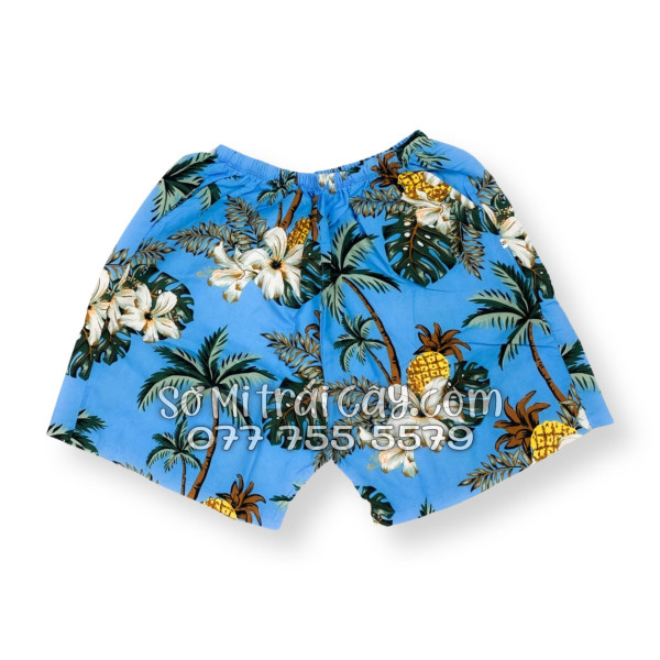 Bộ Áo Sơ Mi Quần Short Trái Cây Thơm Dứa Cây Dừa Hoa Sứ Xanh