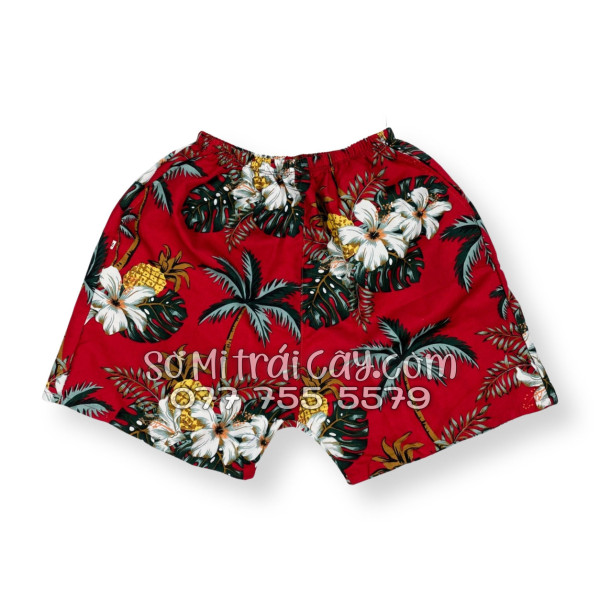Bộ Áo Sơ Mi Quần Short Trái Cây Thơm Dứa Cây Dừa Hoa Sứ Đỏ