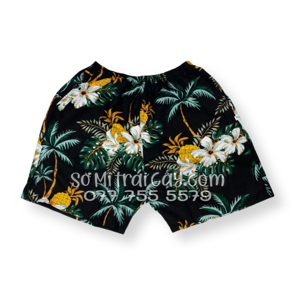 Bộ Áo Sơ Mi Quần Short Trái Cây Thơm Dứa Cây Dừa Hoa Sứ Đen