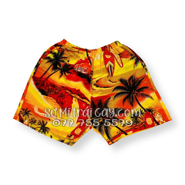 Bộ Áo Sơ Mi Quần Short Tropical Họa Tiết Hoàng Hôn Cây Dừa Cam Đỏ