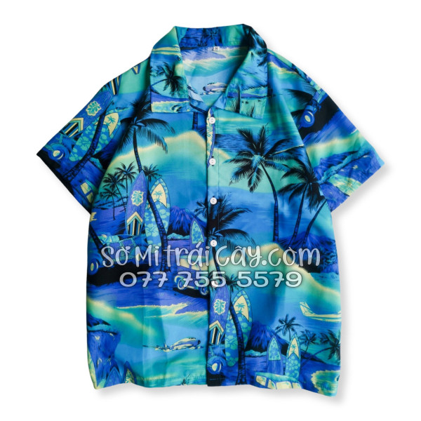 Bộ Áo Sơ Mi Quần Short Tropical Họa Tiết Cây Dừa Xanh