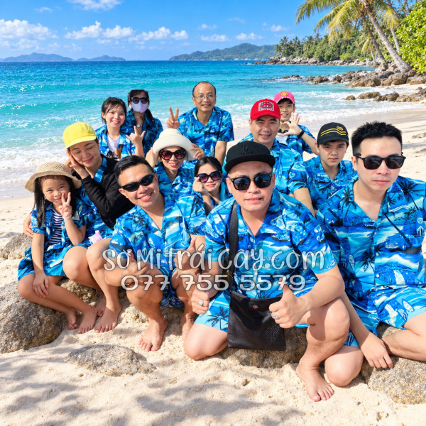 Bộ Áo Sơ Mi Quần Short Tropical Họa Tiết Cây Dừa Xanh