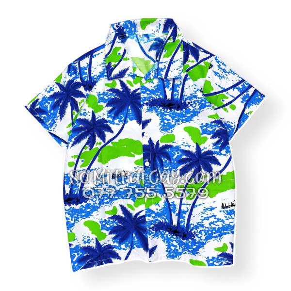 Bộ Áo Sơ Mi Quần Short Tropical Họa Tiết Cây Dừa Trắng