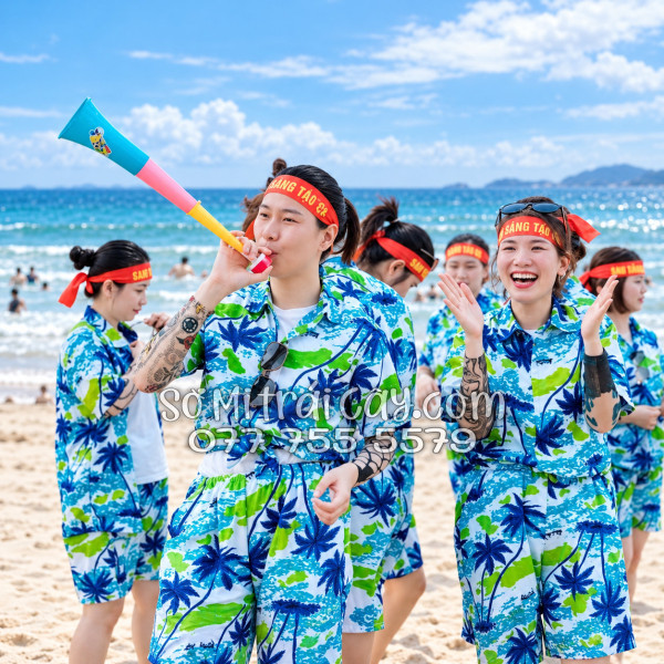 Bộ Áo Sơ Mi Quần Short Tropical Họa Tiết Cây Dừa Trắng