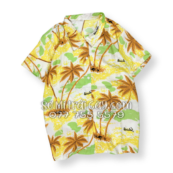 Bộ Áo Sơ Mi Quần Short Tropical Họa Tiết Cây Dừa Nâu