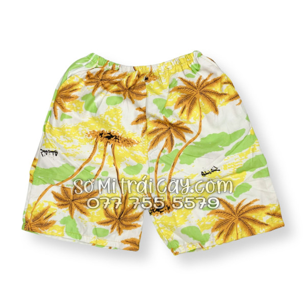 Bộ Áo Sơ Mi Quần Short Tropical Họa Tiết Cây Dừa Nâu
