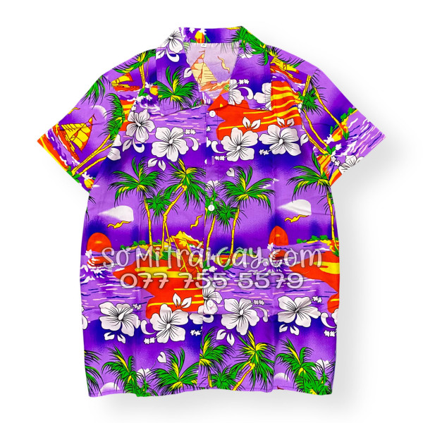 Bộ Áo Sơ Mi Quần Short Tropical Họa Tiết Cây Dừa Tím