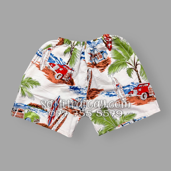 Bộ Áo Sơ Mi Quần Short Tropical Cây Dừa Ván Lướt Sóng Surfboard Xe Van Trắng