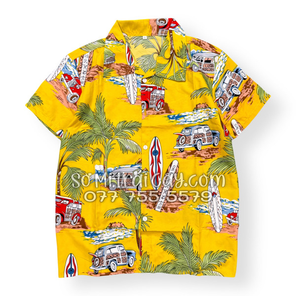 Bộ Áo Sơ Mi Quần Short Tropical Cây Dừa Ván Lướt Sóng Surfboard Xe Van Vàng