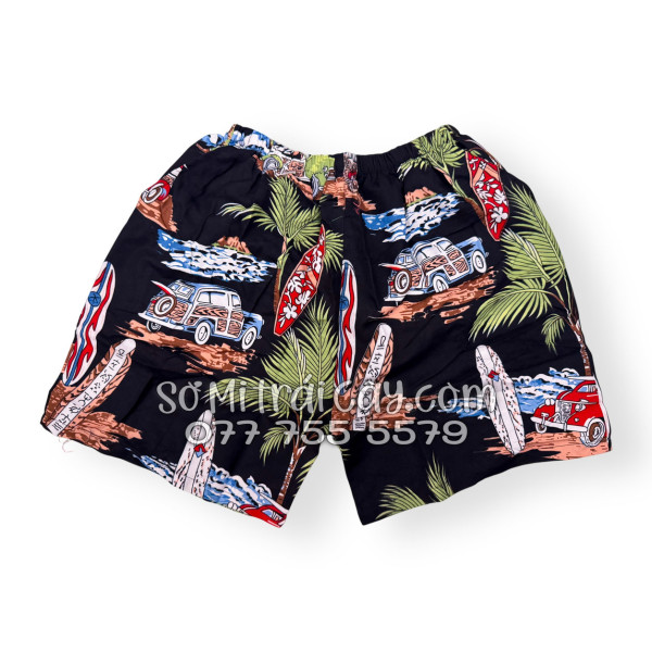 Bộ Áo Sơ Mi Quần Short Tropical Cây Dừa Ván Lướt Sóng Surfboard Xe Van Đen