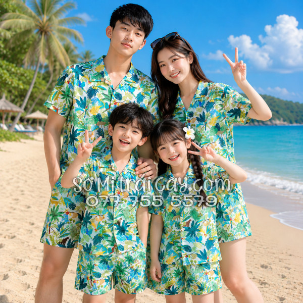 Bộ Áo Sơ Mi Quần Short Tropical Họa Tiết Báo Đốm Vẹt