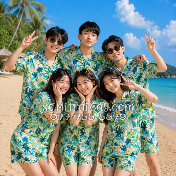 Bộ Áo Sơ Mi Quần Short Tropical Họa Tiết Báo Đốm Vẹt