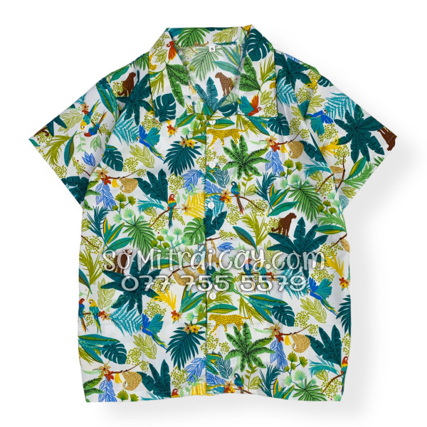 Bộ Áo Sơ Mi Quần Short Tropical Họa Tiết Báo Đốm Vẹt