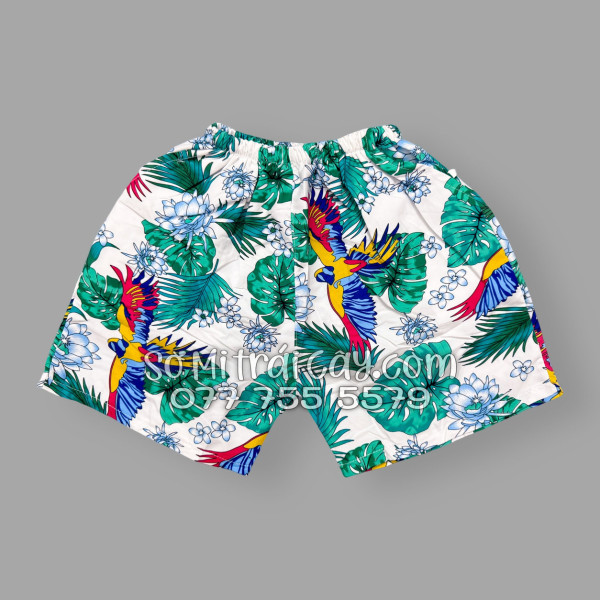 Bộ Áo Sơ Mi Quần Short Tropical Họa Tiết Chim Vẹt Lá Xanh