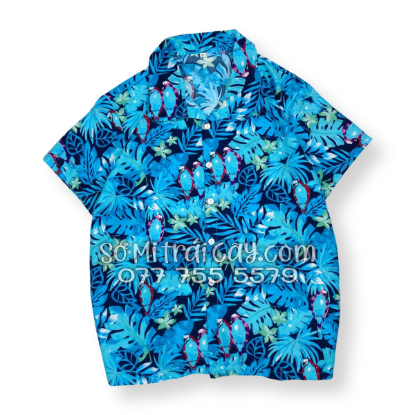Bộ Áo Sơ Mi Quần Short Tropical Họa Tiết Vẹt Xanh