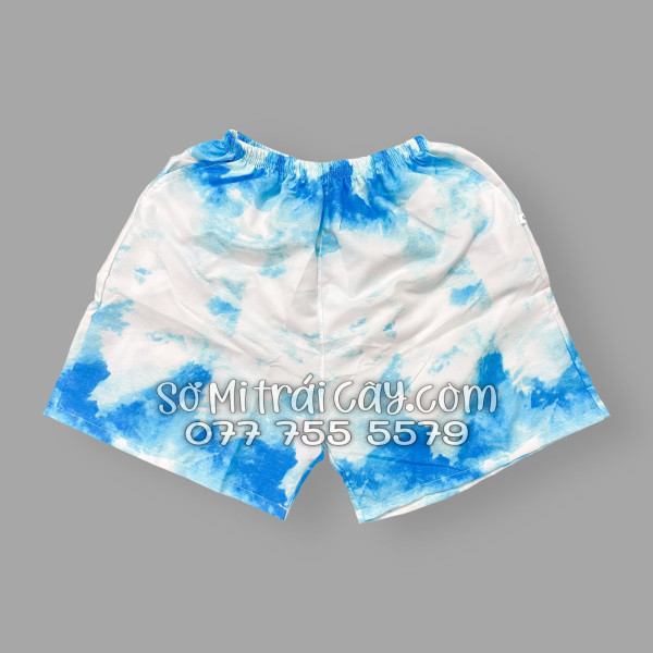 Bộ Áo Sơ Mi Quần Short Đi Biển Họa Tiết Mây Trắng Xanh