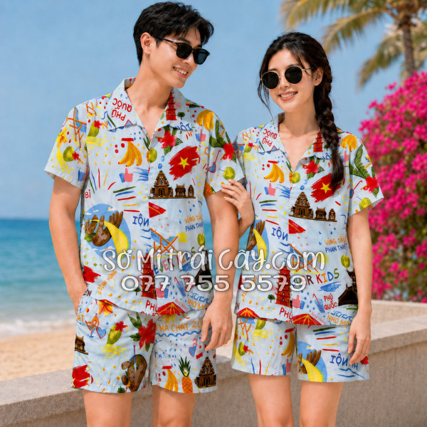Bộ Áo Sơ Mi Quần Short Tropical Du Lịch Hà Nội Sài Gòn Đà Nẵng Phú Quốc Phan Thiết Mũi Né Nha Trang Vũng Tàu Xanh