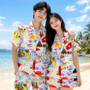 Bộ Áo Sơ Mi Quần Short Tropical Du Lịch Hà Nội Sài Gòn Đà Nẵng Phú Quốc Phan Thiết Mũi Né Nha Trang Vũng Tàu Xanh