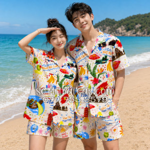 Bộ Áo Sơ Mi Quần Short Tropical Du Lịch Hà Nội Sài Gòn Đà Nẵng Phú Quốc Phan Thiết Mũi Né Nha Trang Vũng Tàu Màu Kem Nhạt