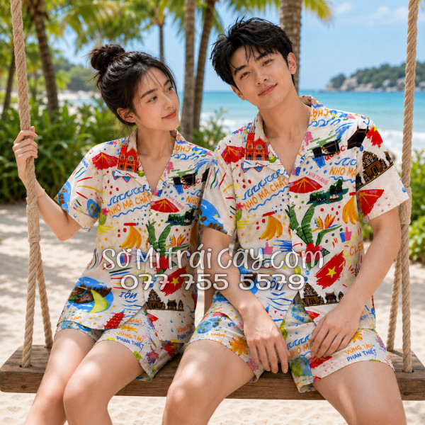 Bộ Áo Sơ Mi Quần Short Tropical Du Lịch Hà Nội Sài Gòn Đà Nẵng Phú Quốc Phan Thiết Mũi Né Nha Trang Vũng Tàu Màu Kem Nhạt