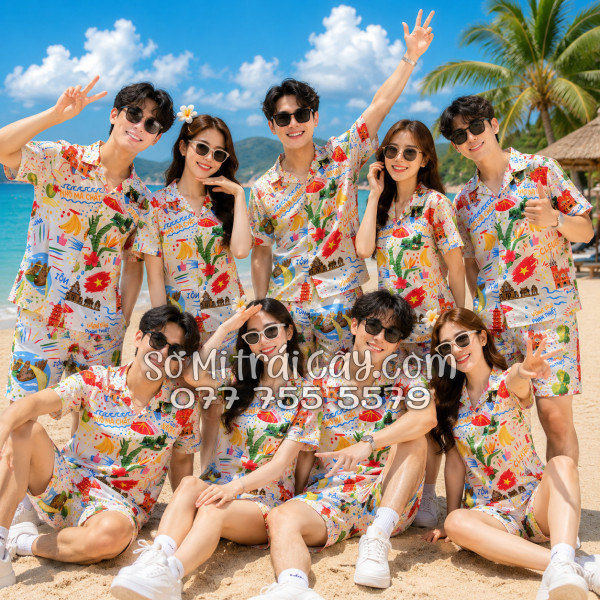 Bộ Áo Sơ Mi Quần Short Tropical Du Lịch Hà Nội Sài Gòn Đà Nẵng Phú Quốc Phan Thiết Mũi Né Nha Trang Vũng Tàu Màu Kem Nhạt